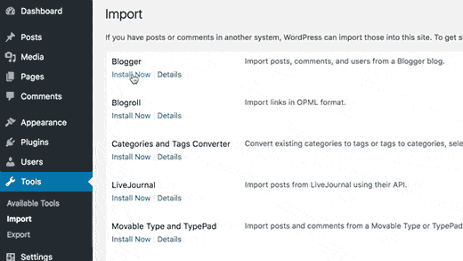 Installieren eines Importeurs Plugin in WordPress 4.6